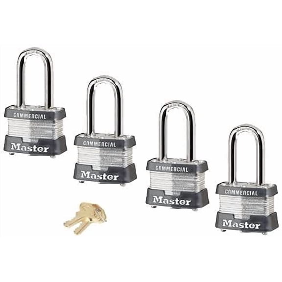 Master Lock - (4) Keyed Alike Locks w/ 8 Keys, 3NKALF-4 w/BumpStop Technologiy