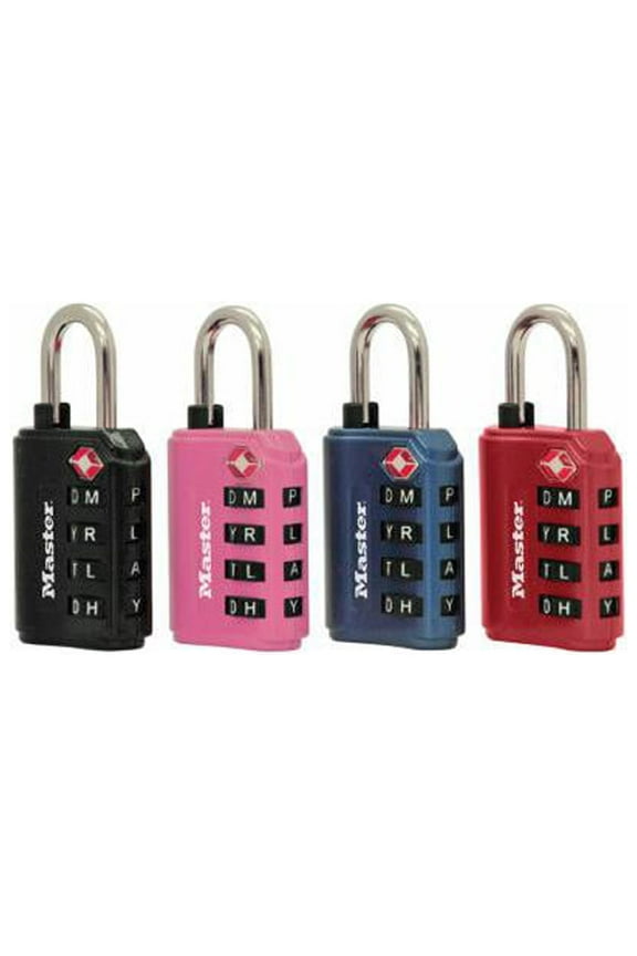 4691DWD TSA Word Luggage Lock with 4 Letter Dial, 1-3/8-In., Assorted Colors - Quantity 4