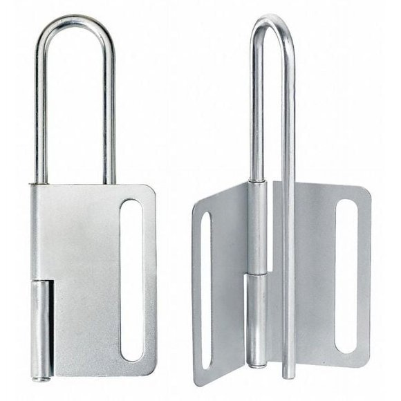 Lockout Hasp, Silver, Steel, 8 Max. No. of Padlocks, 9/32 in Max. Shackle Dia., 1 in Jaw Clearance