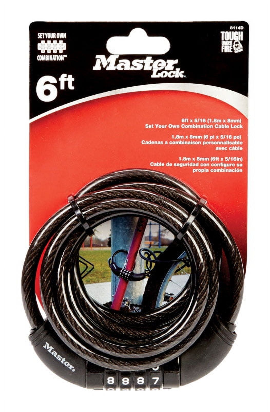 Black Vinyl Covered Steel 4-Dial Combination Locking Cable, 6 ft.