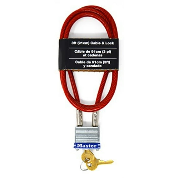 Master Lock Cable Padlock Laminated Steel - 3' Long x 3/16" Diameter