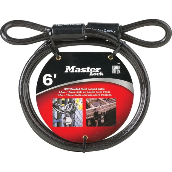 Master Lock 78DPF 2 Pack 6ft. x 3/8in. Looped End Cable, Black
