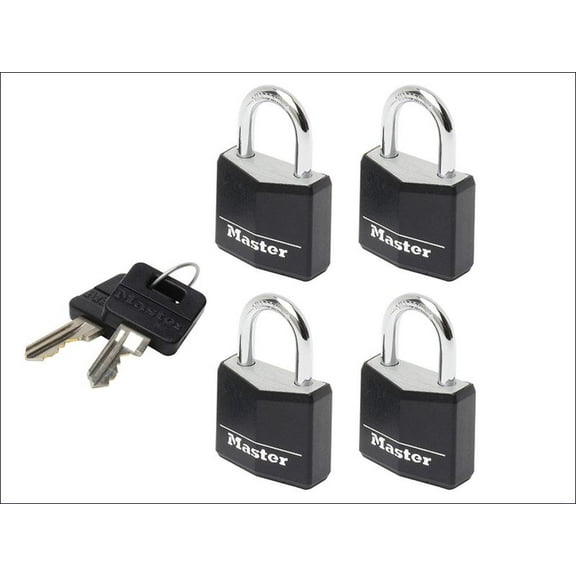 Master Lock - Aluminium Black Vinyl Cover 20mm Padlock 3-Pin - Keyed Alike x 4