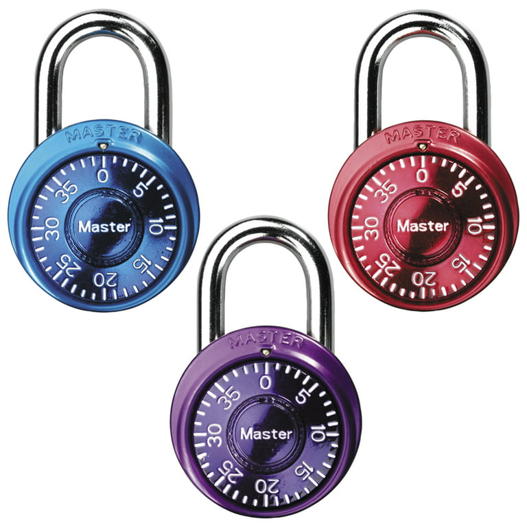 Master Lock Mini Combination Locks, Blue/PurplePink - 3 pack