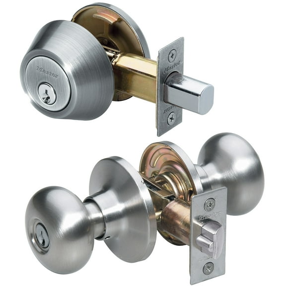 Master Lock BCCO0615 Satin Nickel Biscuit Single Cylinder Deadbolt & Keyed Entry Combo