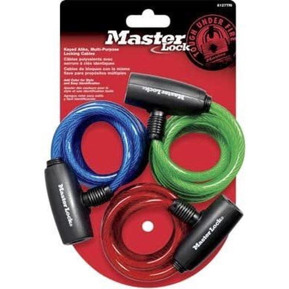 Master Lock Bike Lock/Cable Ka Asst Colors Red Blue Green Pack,Pack 3