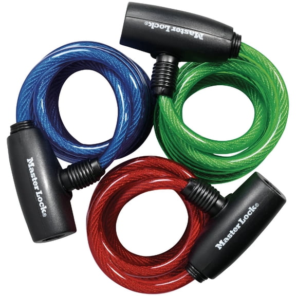 Master Lock Bike Lock/Cable Ka Asst Colors Red Blue Green Pack,Pack 3