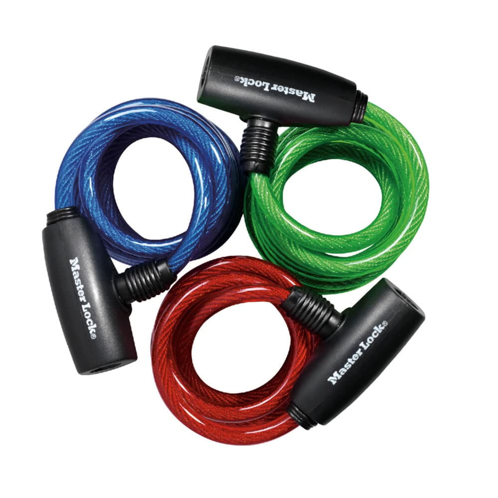 Master Lock Bike Lock Cables with Key, Blue, Green, and Red 3-Pack of Keyed-Alike Bicycle Cable Locks, 6 ft. Long, 8127TRI CA1