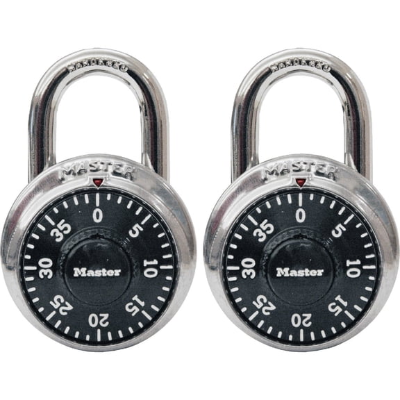 Master Lock Black Gym Locker Lock Combination Padlock, Indoor Combo Lock with Preset 3-Digit Code for Cabinets, Storage, 2 Pack, 1500T