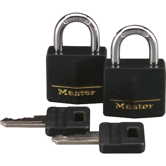 Master Lock Black Outdoor Key Lock, Standard Weather Resistant Padlock with Cover, Keyed Alike Padlocks for Lockers, Fences, Sheds, or Other Equipment, 2 Pack, 131T