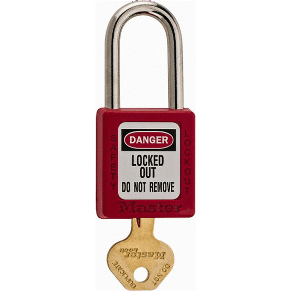 Master Lock Danger Red Safety Padlock 0.25" Shackle Diameter - Steel Shackle, Body - Red - 1 Each