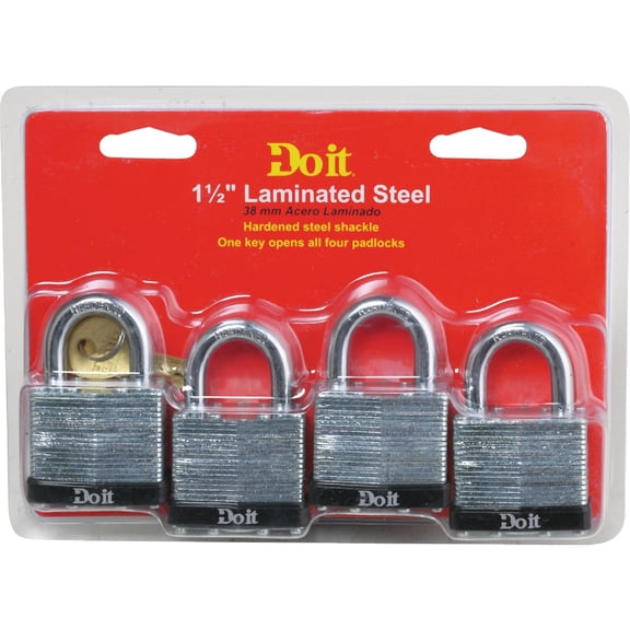 Master Lock Do it 1-1/2 In. W. Laminated Steel Keyed Padlock With 3/4 In. Shackle Clearance - Pack of 8