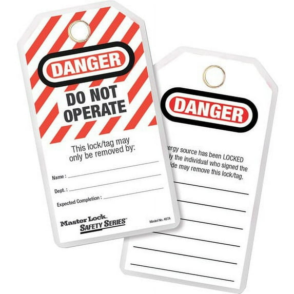 Master Lock Heavy-duty English Tags - 5.75" Length x 3" Width - Rectangular - 12 / Pack - Red | Bundle of 5 Packs
