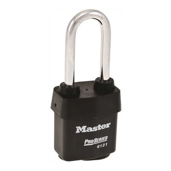 Padlock, Keyed Different, Long Shackle, Rectangular Steel Body, Boron Shackle, 7/8 in W