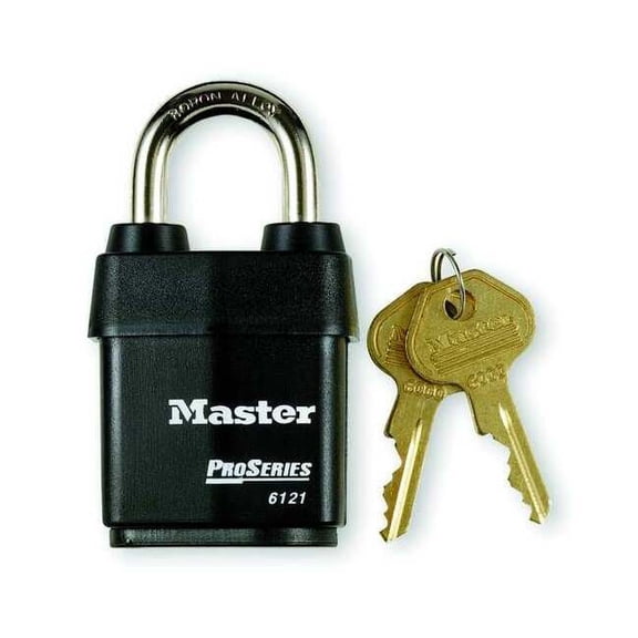 Master Lock Keyed Padlock, 7/8 in,Rectangle,Black 6125KA