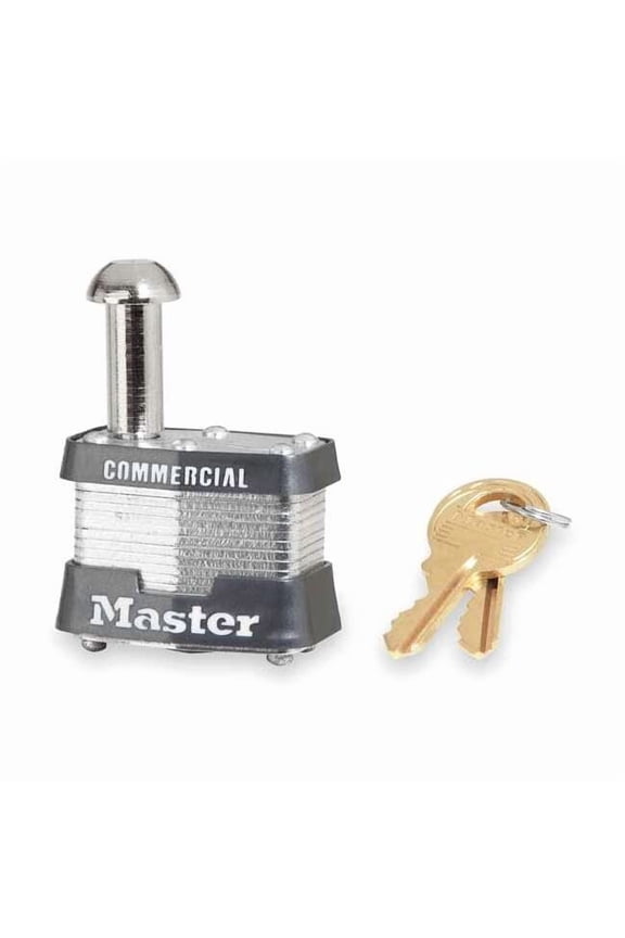 Padlock, Keyed Different, Single Post Shackle, Rectangular Steel Body, Steel Shackle, 5/8 in W