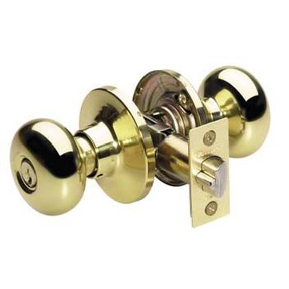 Master Lock BAC0603 Ball Keyed Entry Knobset with Keyed Alike Single Cylinder Deadbolt, Polished Brass
