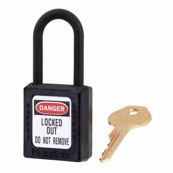 Lockout Padlock, Keyed Alike, Thermoplastic, Black, 1 1/2 in Shackle Height, 1 1/2 in Body Width