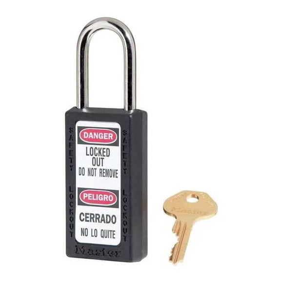 Lockout Padlock, Keyed Alike, Thermoplastic, Black, 1 1/2 in Shackle Height, 1 1/2 in Body Width