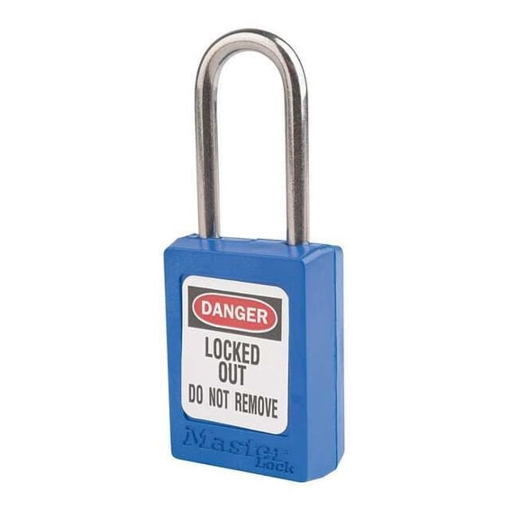 Lockout Padlock, Keyed Alike, Thermoplastic, Blue, 1 1/2 in Shackle Height, 1 3/8 in Body Width
