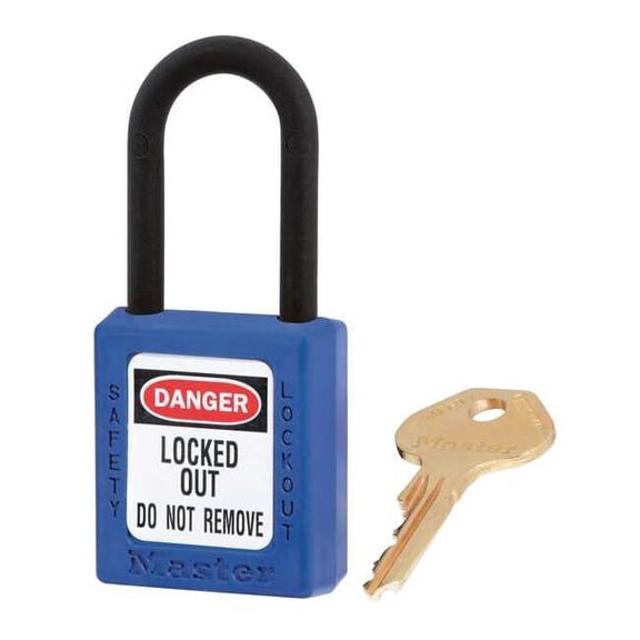 Lockout Padlock, Keyed Alike, Thermoplastic, Blue, 1 1/2 in Shackle Height, 1 1/2 in Body Width