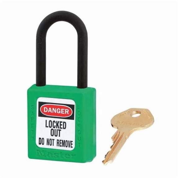 Lockout Padlock, Keyed Alike, Thermoplastic, Green, 1 1/2 in Shackle Height, 1 1/2 in Body Width