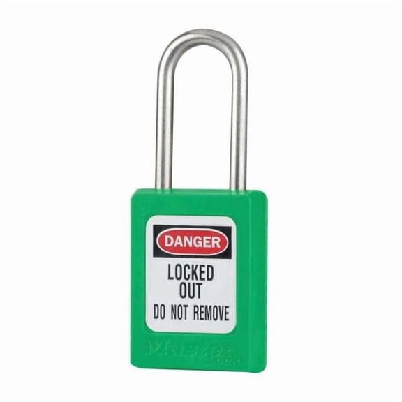 Lockout Padlock, Keyed Alike, Thermoplastic, Green, 1 1/2 in Shackle Height, 1 3/8 in Body Width