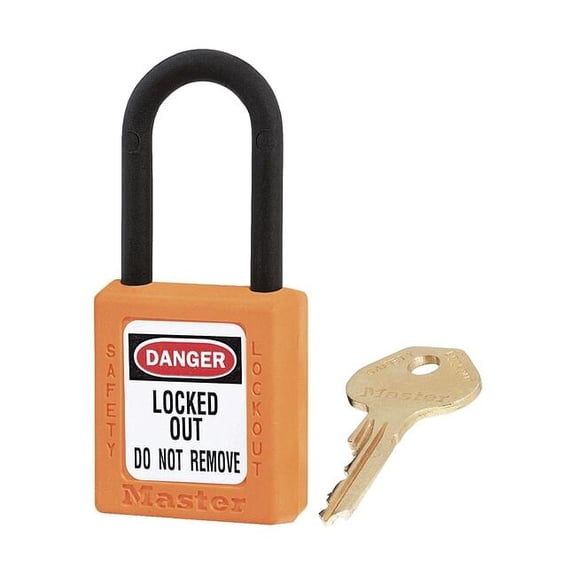 Lockout Padlock, Keyed Alike, Thermoplastic, Orange, 1 1/2 in Shackle Height, 1 1/2 in Body Width