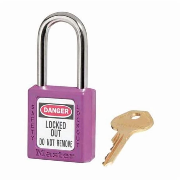 Lockout Padlock, Keyed Alike, Thermoplastic, Purple, 1 1/2 in Shackle Height, 1 1/2 in Body Width