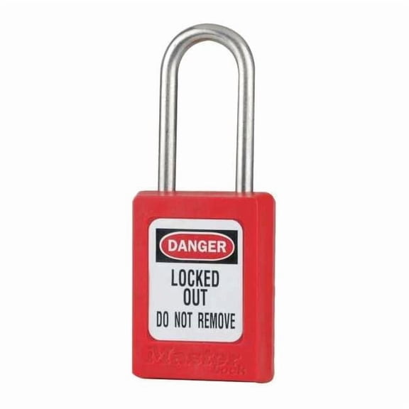 Lockout Padlock, Keyed Alike, Thermoplastic, Red, 1 1/2 in Shackle Height, 1 3/8 in Body Width