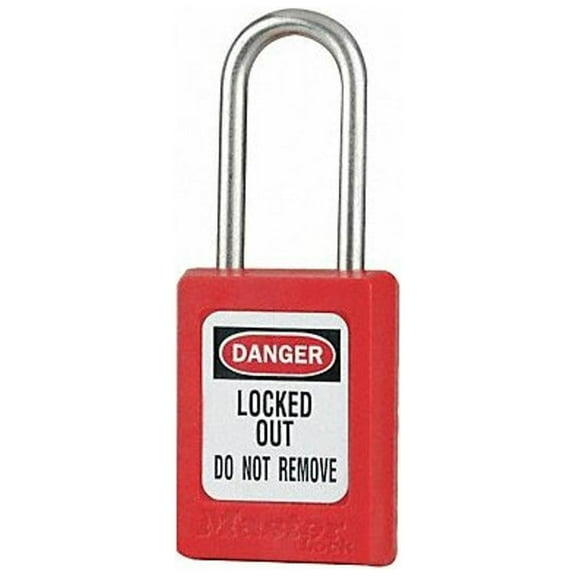 Lockout Padlock, Keyed Alike, Thermoplastic, Red, 1 1/2 in Shackle Height, 1 3/8 in Body Width