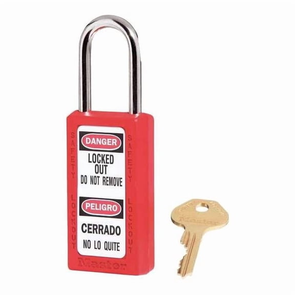 Lockout Padlock, Keyed Alike, Thermoplastic, Red, 1 1/2 in Shackle Height, 1 1/2 in Body Width