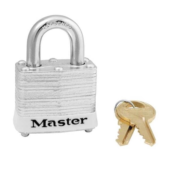Lockout Padlock, Keyed Alike, Steel, White, 9/16 in Shackle Height, 1 9/16 in Body Width, 6 PK