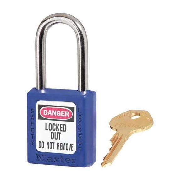 Lockout Padlock, Keyed Different, Thermoplastic, Standard Body, Steel, Blue, PK6
