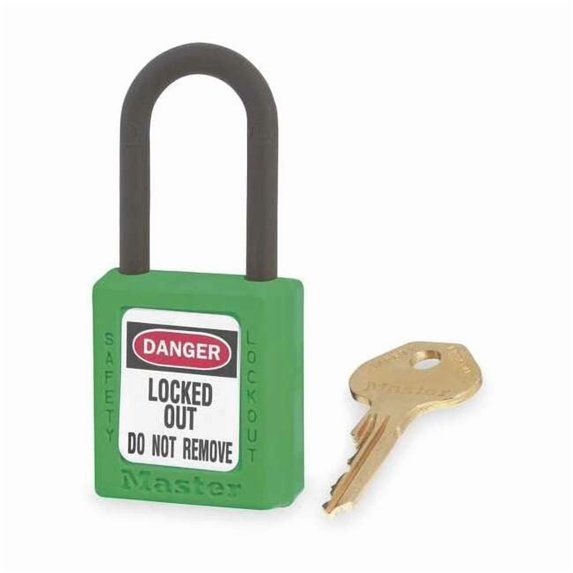Lockout Padlock, Keyed Different, Thermoplastic, Green, 1 1/2 in Shackle Height