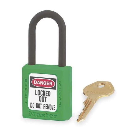 Lockout Padlock, Keyed Different, Thermoplastic, Green, 1 1/2 in Shackle Height