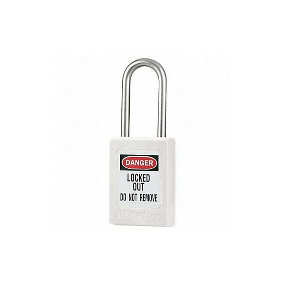 Lockout Padlock, Keyed Different, Thermoplastic, White, 1 1/2 in Shackle Height