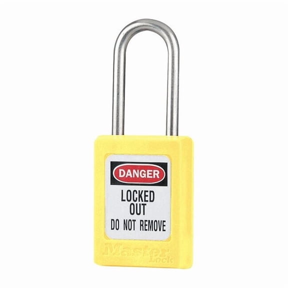 Lockout Padlock, Keyed Different, Thermoplastic, Yellow, 1 1/2 in Shackle Height, 1 No. of Keys