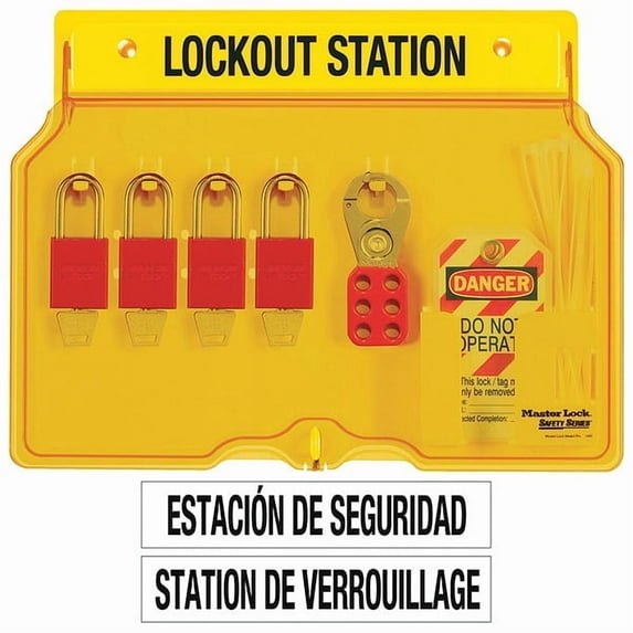Master Lock Lockout Station,Filled,4 Padlocks 1482BP1106