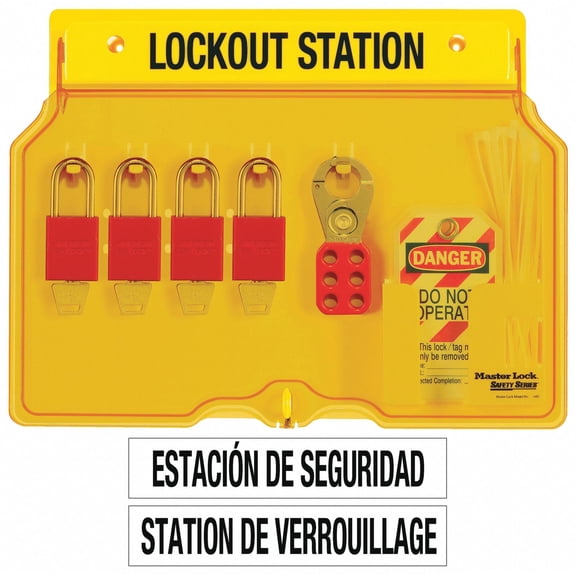 Master Lock Lockout Tagout Station, Covered Group Lockout Station, Includes 4 Aluminum Padlocks, 1482BP1106