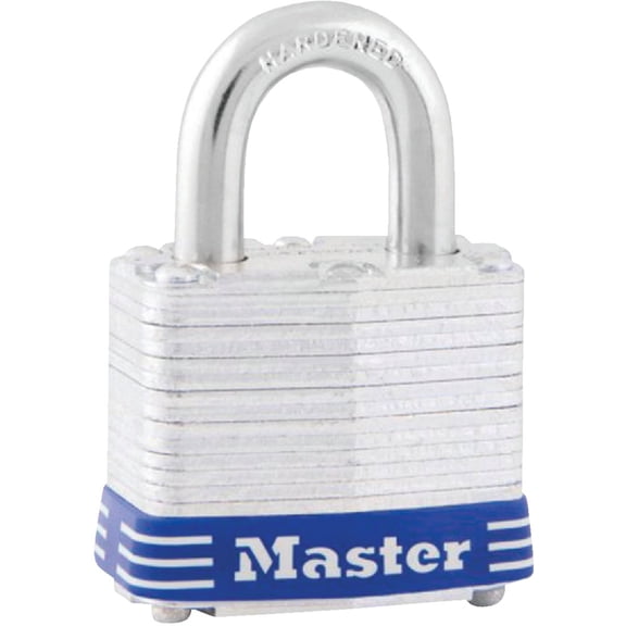 Master Lock MLK7D FOUR-PIN TUMBLER LOCK, LAMINATED STEEL BODY, 1-1/8" WIDE, SILVER/BLUE, TWO KEYSFull Package Of:4 EA