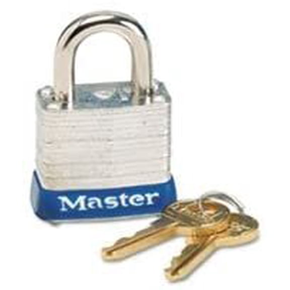 Master Lock Four-Pin Tumbler Lock Laminated Steel - Durable, Two Keys - 4 Pack, 1-1/8", Silver/Blue