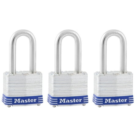 Master Lock 1-9/16in (40mm) Wide Laminated Steel Pin Tumbler Padlock with 1-1/2 (38mm) Shackle; 3-Pack