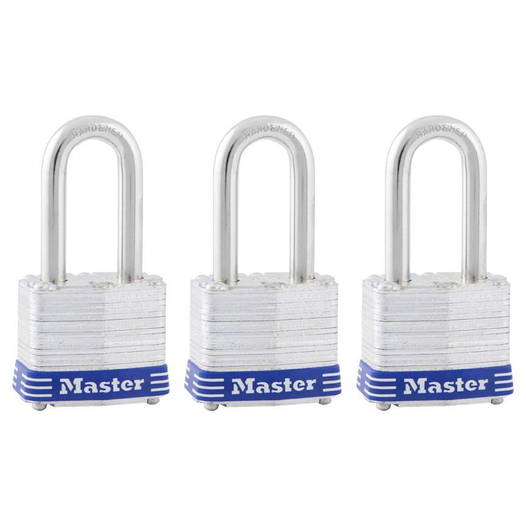 Master Lock Padlock 3TRILF Laminated Steel Pin Tumbler, 1-9/16in (40mm) Wide with 1-1/2 (38mm) Shackle, 6 Pack