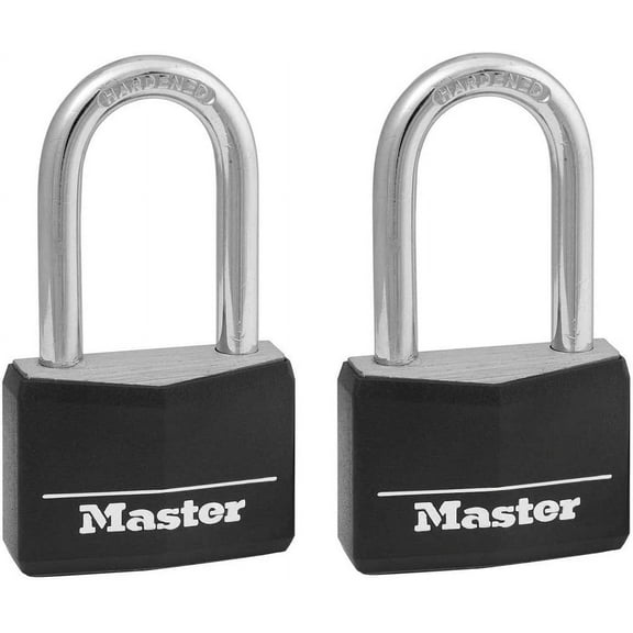 2-pack Master Lock Covered Aluminum Padlock - Key Lock, 4 Pins - 2 Pack, 1-9/16 In, Black Residential Use, Standard Application