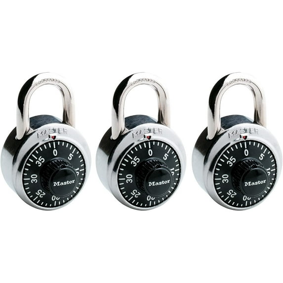 Master Lock Padlock, Standard Dial Combination Lock, 1-7/8 in. Wide, Black, 1500DEC3 Pack of 3