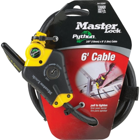 Master Lock Python 3/8 in. Dia. x 72 in. L Vinyl Coated Steel Locking Cable Indoor & Outdoor Use, NEC-Compliant