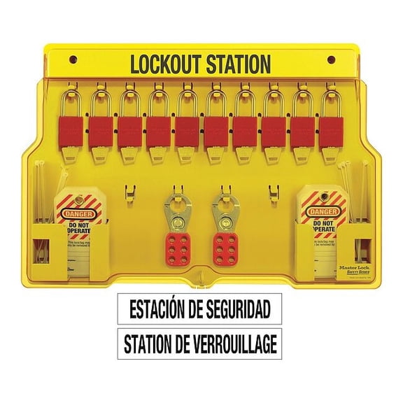 Master Lock Safety Series Lockout Stations with Key Registration Card, 22in, Anod. Alum 1-Lk