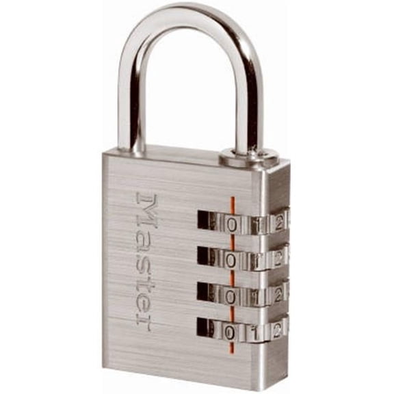 Master Lock 4-Digit Resettable Combination Padlock, Solid Metal Body, Nickel Plated Shackle, School Locker Security