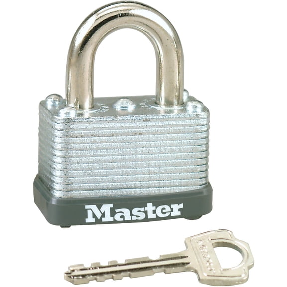 Master Lock Silver Laminated Steel Warded Padlock, Keyed Padlock for Indoor or Outdoor Use, 1-1/2-Inch Wide Body, 5/8-Inch Shackle Height, 22D